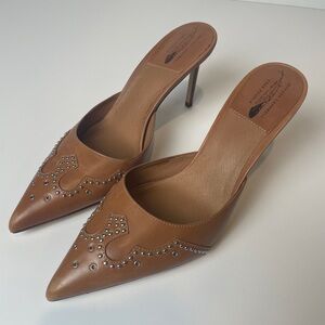 FREE PEOPLE x Jeffrey Campbell Head-West Pointed-Toe Heeled Mules Tan Size 8